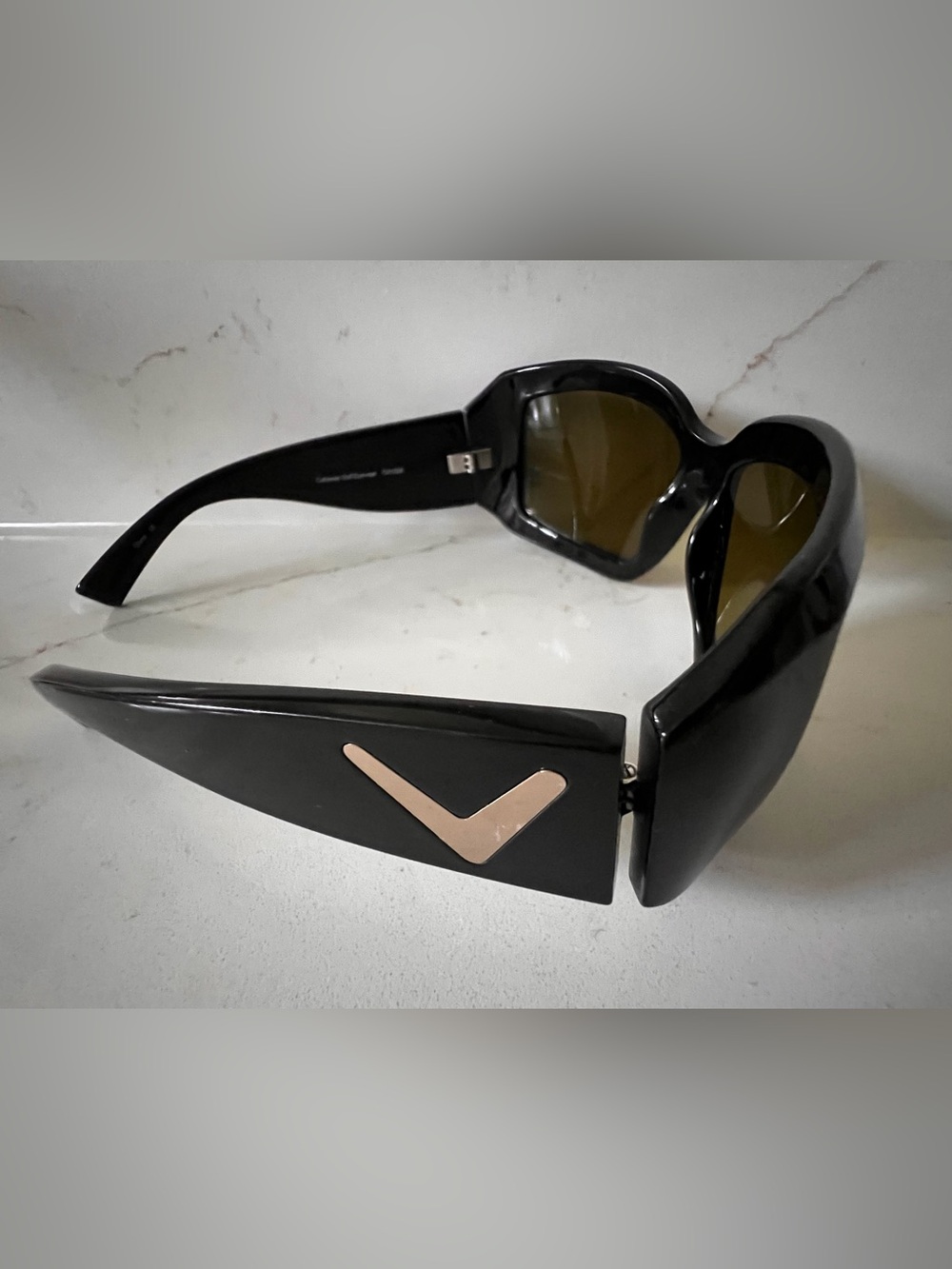 Callaway Black Oversized Sunglasses with Gold V Accent
